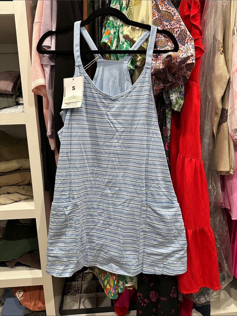 Women's Light Blue Striped Tank Dress - Picture 2 of 2